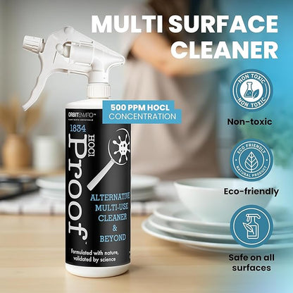 Hypochlorous Acid Cleaner | HOCl 500 PPM | Multi-Surface Cleaner for Home, Gym, Office, Pets & Commercial Use | 32 fl oz