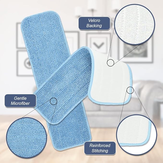 Layers 6 Pack 18inch Microfiber Replacement Mop Pads- Reusable Mop Refills fit for Most 16"-18" Spray Velcro Mop, Washable Mop Pads for Floor Cleaning