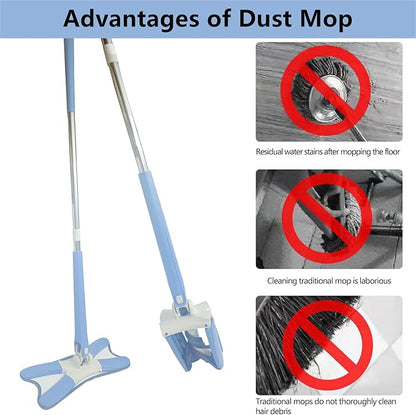 Household Dust Mop Washable Dust Mops for Floors Convenient Wet Mopping Innovative Dust Mops for Hardwood Floors Microfiber Wet Mop Pads Wet Dry Dual-Use Mop (Blue)