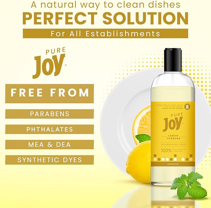 JOY Pure Natural Liquid Dish Soap | Biodegradable Formula | Lemon Verbena Scent | 16 fl. oz - Pack of 3, Bundled With 2 Erase Pads