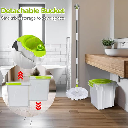 Masthome Mop and Bucket with Wringer Set, Small Spin Mops with Bucket Detachable and 3 Microfiber Mop Pads, 50" Microfiber Spin Mop for Hardwood Laminate Ceramic Marble Tile Floor Cleaning