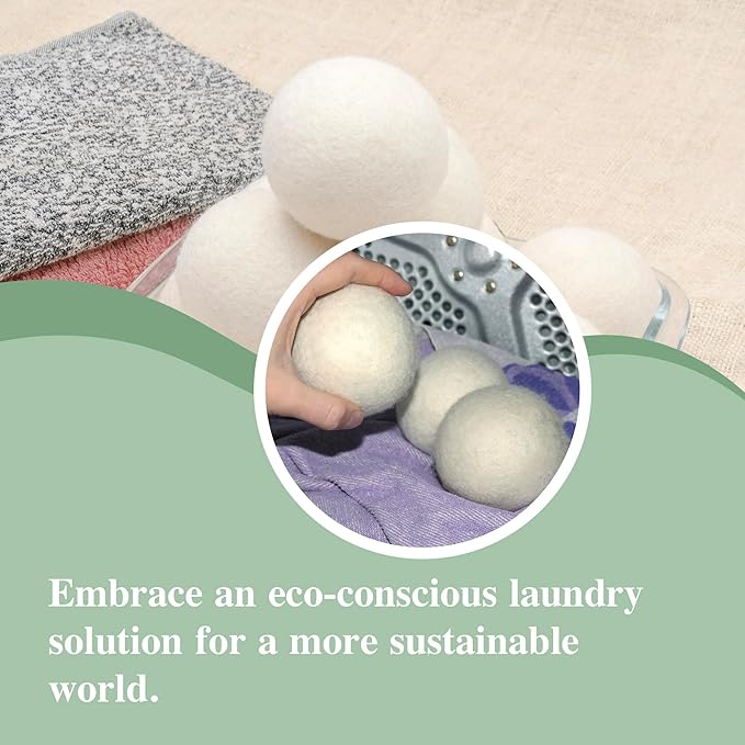 Organic Wool Dryer Balls for Dryer - XL Reusable Fabric Softener Ball for Wrinkle-Free Clothes - Time Saving Handmade Wool Laundry Balls for Dryer (White - 4 Pack)