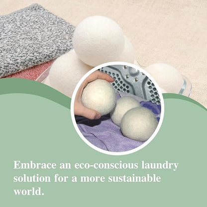 Organic Wool Dryer Balls for Dryer - XL Reusable Fabric Softener Ball for Wrinkle-Free Clothes - Time Saving Handmade Wool Laundry Balls for Dryer (White - 4 Pack)