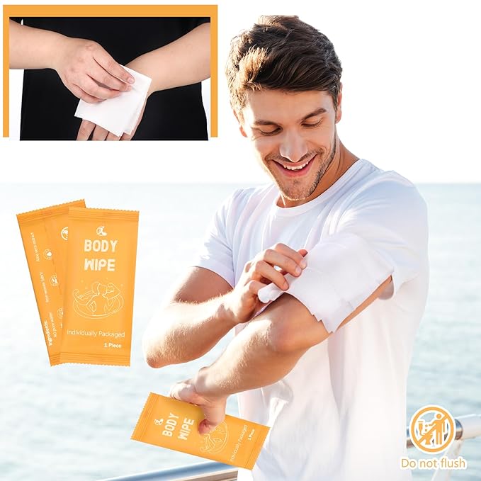 Timgle 200 Pcs Body Wipes Individually Wrapped Bath for Adults Face Hand Deodorant Body Wipes Pearl Pattern Wet Shower with Aloe Bathing Disposable Cleansing for Travel Gym Travel