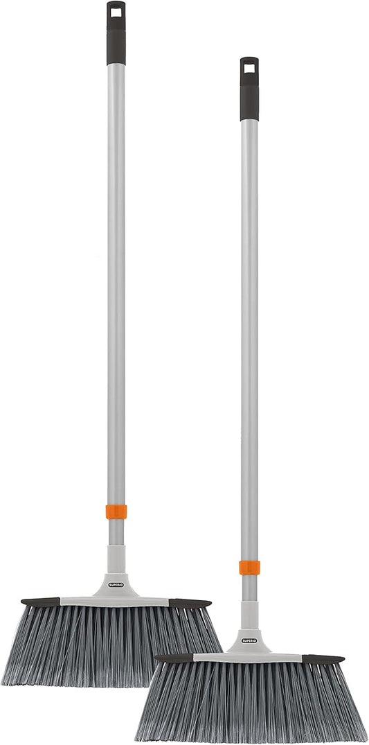 Slim Angle Broom, Heavy Duty Broom, Indoor Brom, Outdoor Angle Broom with Extendable Handle, Durable Collapsible Broom for Home, Kitchen, RV, Travel, Grey, 2 Pack, by Superio