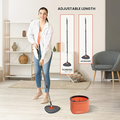 Dual Chamber Spin Mop and Bucket System, Mop Bucket Separate Dirty Water, Mop and Bucket Set with Self-Wringing 360° Rotating Mop Head, Includes 4 Washable Microfiber Mop Pads. (Orange)
