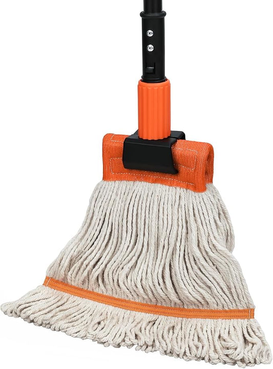 Commercial Mop, 58" Heavy Duty Industrial Mops for Floor Cleaning, String Cotton Mops Wet Mop Professional Janitor Mop for Home,Garage,Office, Workshop, Warehouse-Safety Orange