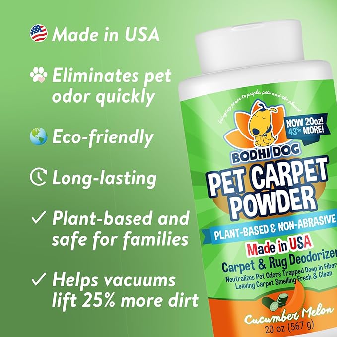 Bodhi Dog Natural Carpet Powder - Dry Pet Smell Eliminator & Urine Odor Remover - Loosens Fur & Dirt - Plant-Based and Biodegradable Room Freshener for Home with Pets - Cucumber Melon (Pack of 1)