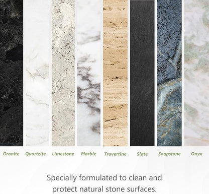 MORE Stone & Quartz Cleaner + Protector - Water-Based Surface Spray - Granite, Quartz & Marble Cleaner - For Kitchen & Bathroom Countertops & Floors - Peppermint-Thyme Essential Oil - Pint (16oz)
