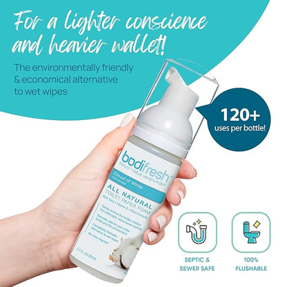 Toilet Paper Foam, Plant-Based w. Aloe & Vitamin E, Hypoallergenic, Flushable, 360+ Uses per Pack - 3 Bottles (Unscented)