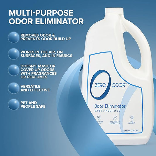 Zero Odor - Multi-Purpose Strong Odor Eliminator for Home, Office, Car, Bathroom, Hotel, Room Deodorizer, and Odor Neutralizer, 64oz Refill