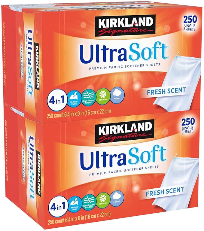 Kirkland Signature Fabric Softener Sheets Ultrasoft Fresh Scent, 250 Count (Pack of 2)