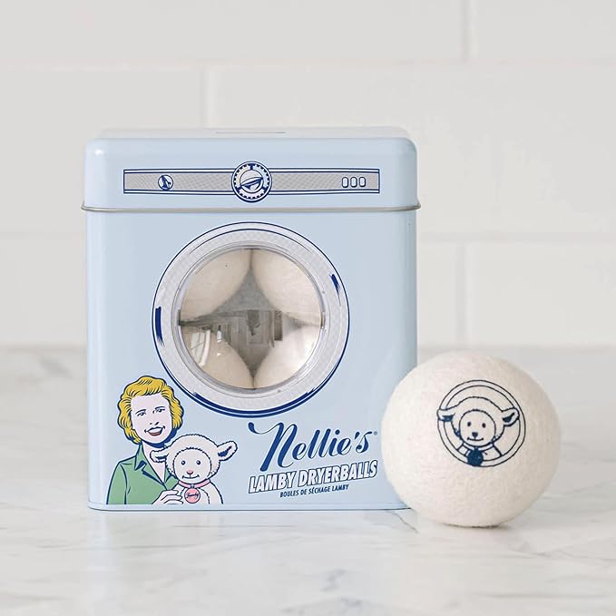 Nellie's Lamby Dryerballs, 4-Pack - Reusable Fabric Softener for 500+ Loads - 100% Pure New Zealand Wool, Hypoallergenic, Silent in Your Dryer, Reduces Cloth Wrinkles, and Saves on Drying Time