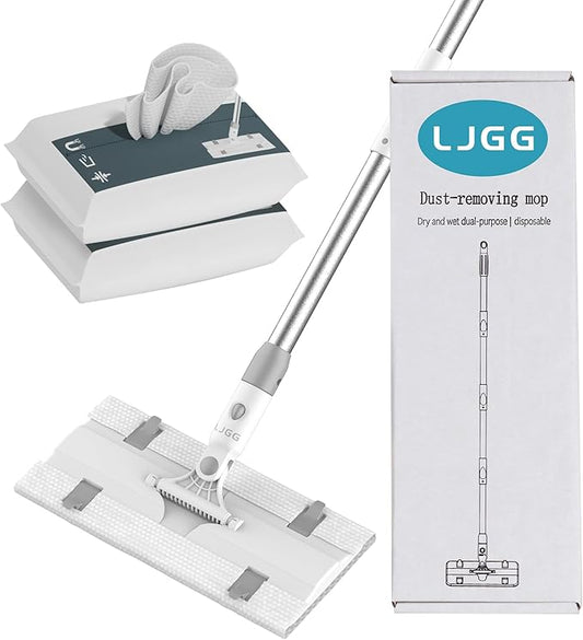 Lightweight Mops for Floor Cleaning, 2-in-1 Dry and Wet Mops Kit, Sweeping and Mopping Starter Kit Includes 1 Mop + 20 Dry Refills+ 20 Wet Refills