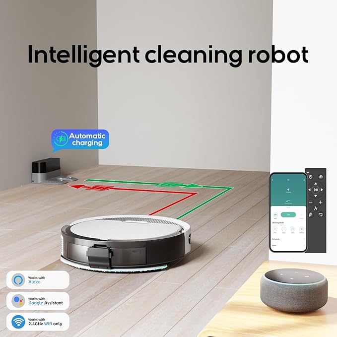 V3 Robot Vacuum and Mop Combo,KIPVVO 3-in-1 Ultra Thin Self-Charging Automatic Robot Vacuum Cleaners with 5000Pa Strong Suction,120mins Runtime,WiFi/App/Remote Control for Hard Floors,Pet Hair,Carpets