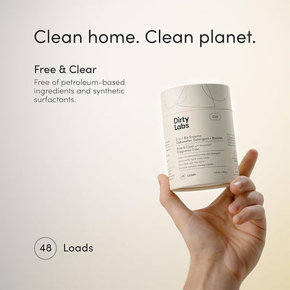 Dirty Labs | Dishwasher Detergent and Booster | Scent Free | 48 Loads (1 lb) | Ultra Clean, Spot Free, Quick Wash Optimized | Hyper Concentrated