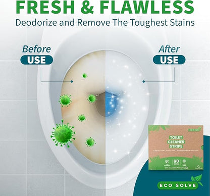 Natural Toilet Bowl Cleaner Strips, Eco-friendly, Non-toxic, Septic Safe, Removes Odors & Stains, Plastic-free, Natural Toilet Bowl Cleaner for Quick and Easy Cleaning, Toilet Fresheners (60 count)
