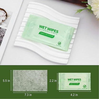 200 pcs Tea Wet Wipes Individually Wrapped, Disposable Skin Cleansing Wipes, Individual Wrapped, Safe, Convenient, Lightweight, Aloe Vera for Butt, Hands, Face Cleaning, Ideal for Daily Use