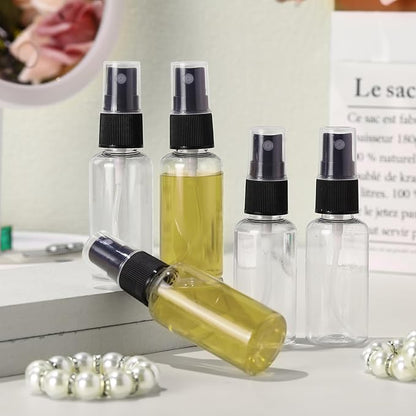 100 Pcs Mini Clear Spray Bottles 1 oz Plastic Empty Travel Bottle Fine Mist Small Spray Containers with 5 Pcs Funnels Refillable Liquid Travel Containers for Perfume Skin Toner Essential Oils