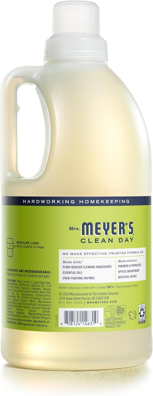 MRS. MEYER'S CLEAN DAY Liquid Laundry Detergent, Biodegradable Formula Infused with Essential Oils, Lemon Verbena, 64 oz - Pack of 2 (128 Loads)