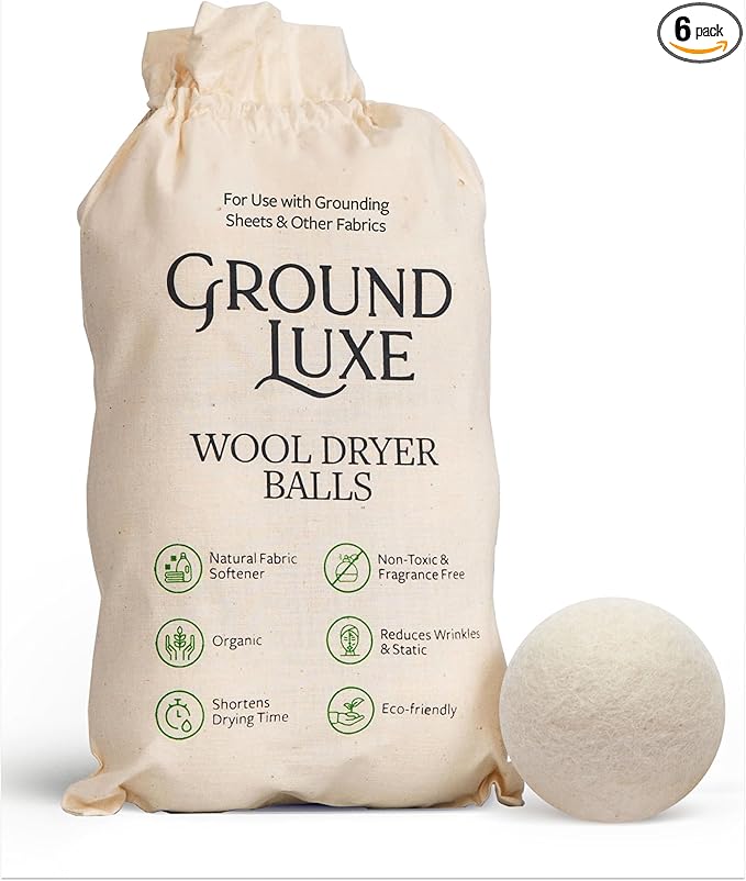 GroundLuxe Premium New Zealand Wool Dryer Balls - 100% Organic, Hand-Felted, Reusable, Reduce Drying Time - Set of 6 for Natural Fabric Softening, Wrinkle & Static Reduction