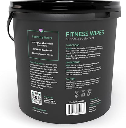 Wipex Gym Wipes for Equipment Bundle – Get 800 Wipes with (1) Lemongrass & Eucalyptus Bucket & (1) Refill Roll, Plant-Based Fitness Equipment Wipes, Clean Surfaces & Mats, 400 Count (Pack of 2)