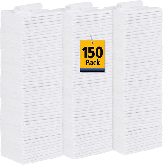 Shop Towels Rags, 150 Pack Reusable Shop Rags Bulk Microfiber Cleaning Cloth Lint Free Cleaning Towels for Car Kitchen Automotive Bar Mechanic Restaurant Garage, 11.5"x 11.5", White