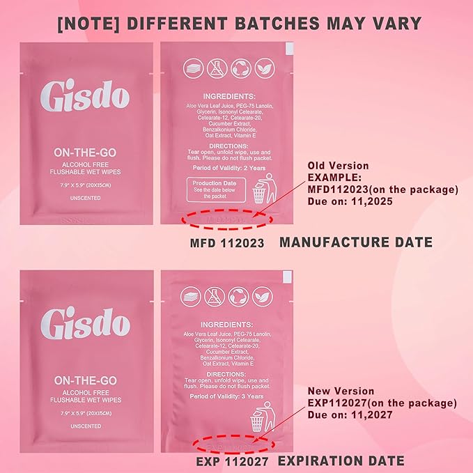 100 Pcs Fragrance Free, Plant Based Wet Wipes, Aloe Vera, Individually Wrapped, Flushable, for Butt, Hands, Sweat, Public Toilets, Outdoor Activities