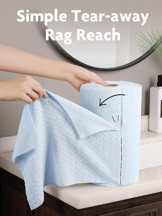 Fantasticlean Microfiber Cleaning Cloth Roll, 12" x 12"- 75 Sheets, Reusable Tear Away Microfiber Towels, Ultra Absorbent Dish Rags for Car, Home or Office (Blue Ripple)