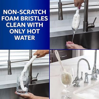 Glassware Cleaning Brush Kit, Pack of 3 Home Decanter Cleaning Brush , Non-Scratch Cleaner Brush for Narrow Neck Wine Glass, Beer Bottle, Glass Cleaner Brush for Bar & Restaurants by FryOilSaver Co.