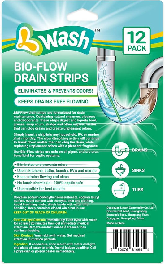 Bio-Flow Drain Strips - Lemon Scent Odor Remover & Freshener - 24 Strips