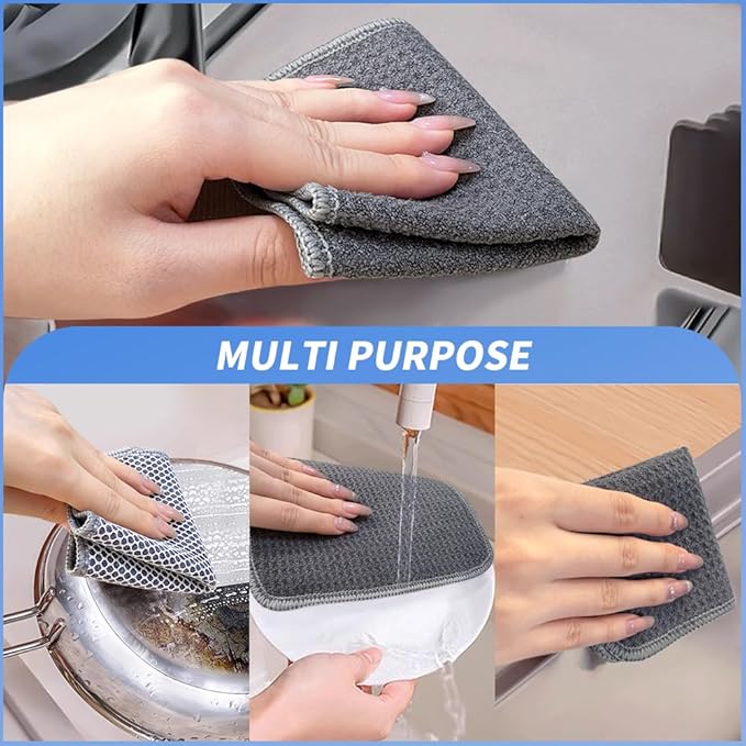 KinHwa Kitchen Washcloths for Dishes Absorbent Microfiber Dish Cloths Quick Dry Dish Rags with Poly Scour Scrub Side Ideal for Kitchen Cleaning and Housekeeping (Gray-B, 7inch X7inch)