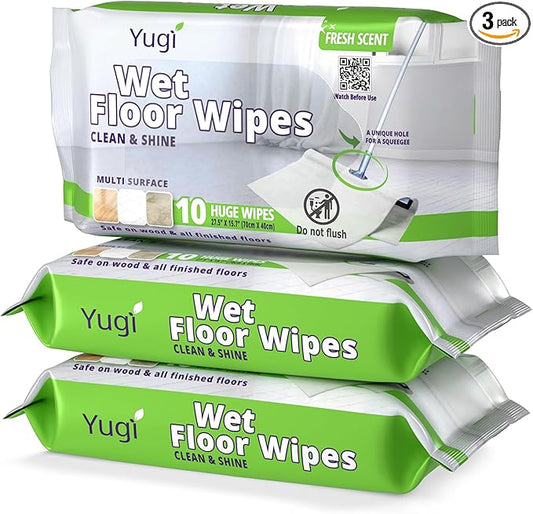Yugi XXL Wet Floor Wipes For Squeegee Stick,Multi Surface Cleaning Wipes,Fresh Aroma Scent,Huge Disposable Wipes (27.5" x 15.7"),Extra Thick,(3 Packs- 30 wipes)