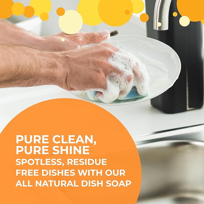 Liquid Dish Soap, EcoGarantie Certified 100% Organic & Natural Ingredients, Dermatologically Tested & Approved, Scented with Organic Orange Essential Oil, Pack of Three 24.6 fl oz (750 mL)