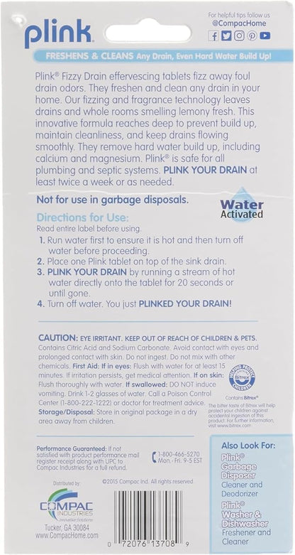 COMPAC HOME Plink Sink Drain Cleaner and Deodorizer, Air Fresheners for Garbage Disposal, Home Accessory Cleaning Products for Kitchen, Drain Cleaner, Lemon Scent, 6 Count (Pack of 1), 6 Tablets