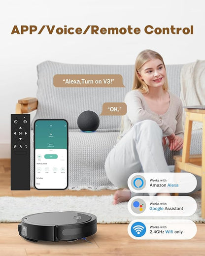 V3 3 in 1 Robot Vacuum and Mop with 5000Pa Suction Power, Works with 2.4GWifi/ Alexa/App/, Self-Charging Vacuum Cleaner, Tangle-Free, Ideal for Pet Hair,Carpet and Hard Floor
