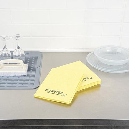 Clean Tek Professional 13 x 15 Inch Cleaning Cloths, 5 Reusable Cloth Towels - Machine Washable, Absorbent, Yellow PVA Microfiber Cleaning Rags, Fast Drying, For Windows Or Cars - Restaurantware