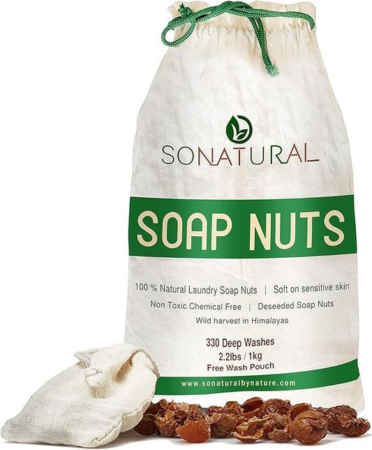 SoNatural Organic Soap Nuts Deseeded 1kg/2.2lbs (330 loads) With 1 Wash Bag, Eco-friendly Soap Nuts Laundry Detergent Highly Effective, Non-toxic, Chemical & Fragrance-free Organic Soap Berries
