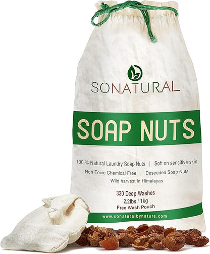 SoNatural Organic Soap Nuts Deseeded 1kg/2.2lbs (330 loads) With 1 Wash Bag, Eco-friendly Soap Nuts Laundry Detergent Highly Effective, Non-toxic, Chemical & Fragrance-free Organic Soap Berries