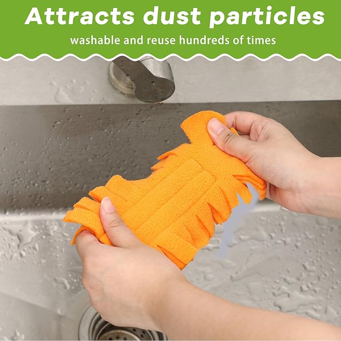 Zubebe 12 Pcs Heavy Duty Duster Refill Reusable Fleece Duster Refills Multi Surface Washable Cleaning Pads for Home, Blinds, Fans, Corners, Furniture (Orange)