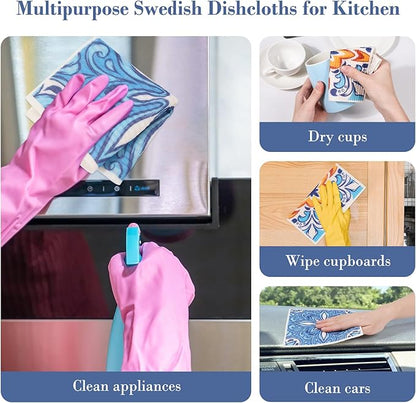 Lucomb 8 Pack Swedish Dish Cloths for Kitchen Reusable, Cellulose Sponge Cloths Swedish Dish Rags Washable Paper Towels Cloth Quick Dry Non-Scratch for Washing Dishes Home Counter Wipe
