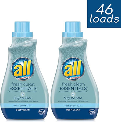 all Fresh Clean Essentials Laundry Detergent, Sulfate Free, Fresh Scent, 30 Fl Oz (Pack of 2)