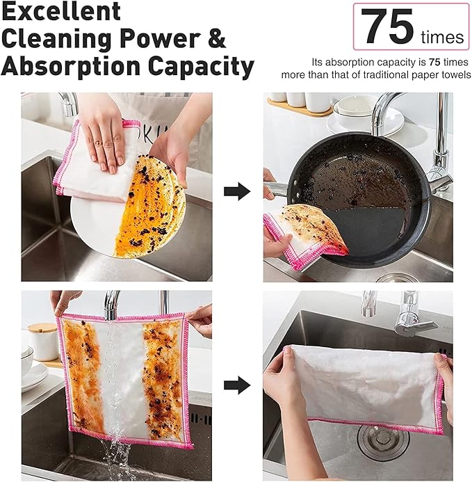 OnBrand Naturally Wood Fiber Cleaning Cloth, Microfiber Cleaning Cloths, 20 PK (12" x 10.7" Each), 8 Layers High-Density Super Absorbing Dish Cloths, Reusable General Kitchen Towel