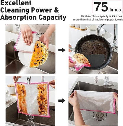 OnBrand Naturally Wood Fiber Cleaning Cloth, Microfiber Cleaning Cloths, 20 PK (12" x 10.7" Each), 8 Layers High-Density Super Absorbing Dish Cloths, Reusable General Kitchen Towel