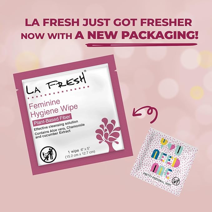 LA Fresh Feminine Wipes with Aloe Vera, Chamomile Extract, Cucumber, and Vitamin E - Pack of 50 ct Wipes for Women