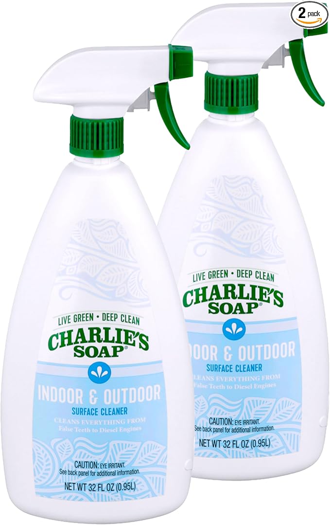 Charlie's Soap Indoor & Outdoor Surface Cleaner Refill Biodegradable Natural Outdoor Cleaning Spray – Safe for Indoor Use (32.00 Fl Oz (Pack of 2))