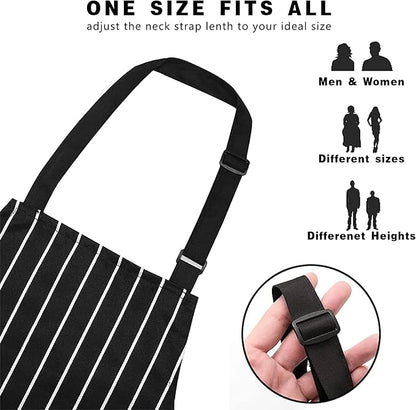 3 Pcs 2-Layer Super Absorbent Bamboo Charcoal Dish Cloths for Dishes, Sinks, Stove，2PCS Kitchen Apron，Unisex Adjustable Bib Aprons 2 Pockets, Water-Resistant Cooking Apron for Baking