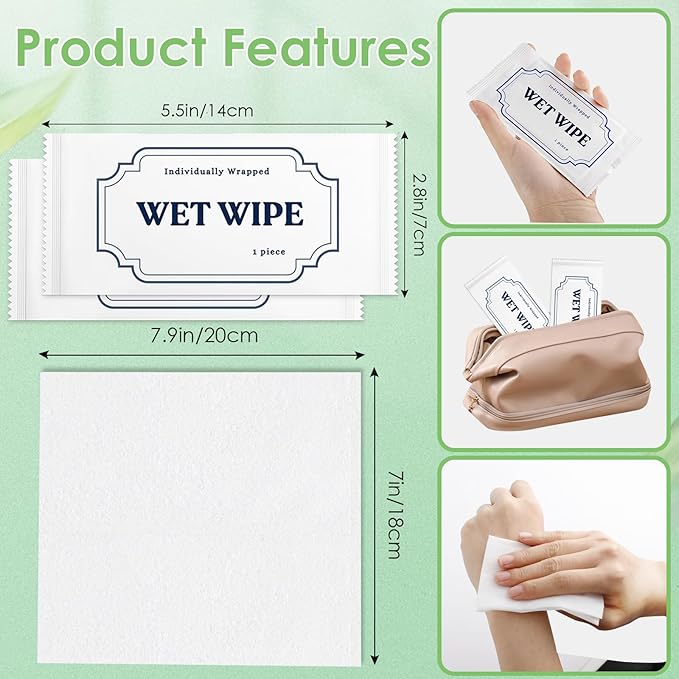 300 Pack Wet Wipes Individually Wrapped,Aloe Vera Hand Wipes,Wet Wipe Bulk Individual Hand Wipe,Travel Size Wipes Quick Hand Cleaning for Travel Wedding Restaurant Barbecue(White)