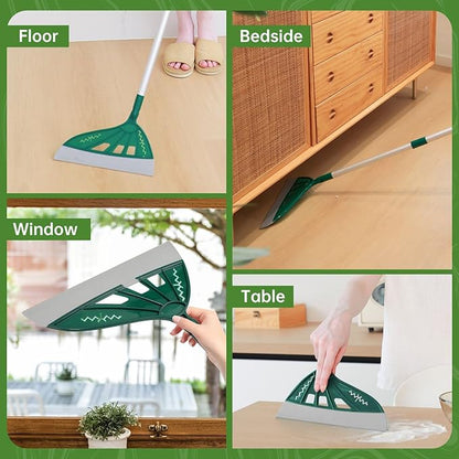 Magic Air Broom Household Silicone Broom for Floor Cleaning, Multifunctional Floor Squeegee with 60’’ Aluminum Adjustable Handle, Pet Hair for Glass, Fine Dust, Hair, Liquids (Green)