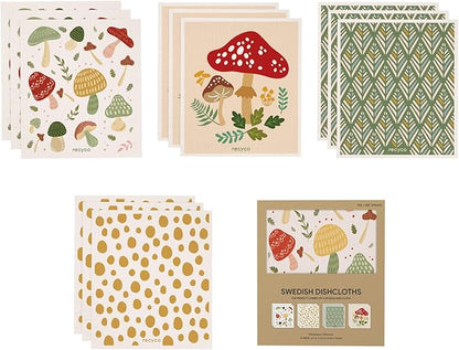 RECYCO Reusable Dish Cloth 12 Pack Swedish Dish Clothes for Kitchen Counter Cotton Cellulose Absorbent Machine Washable Plant Based Okeo Tex Standard 100 Sponge Wipes Women Owned (Mushroom)